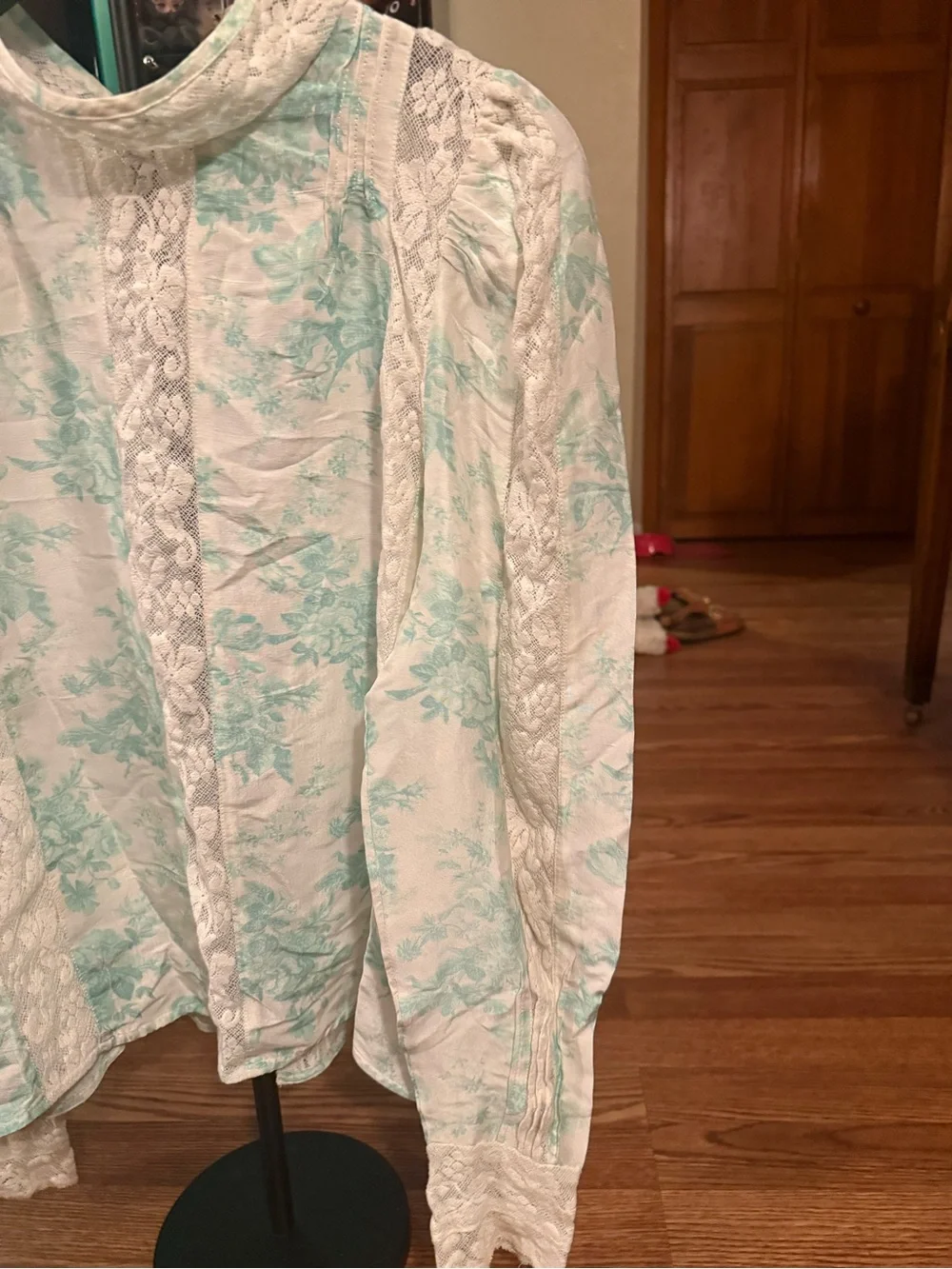 Loveshackfancy- White and Light Blue Floral Lace Blouse